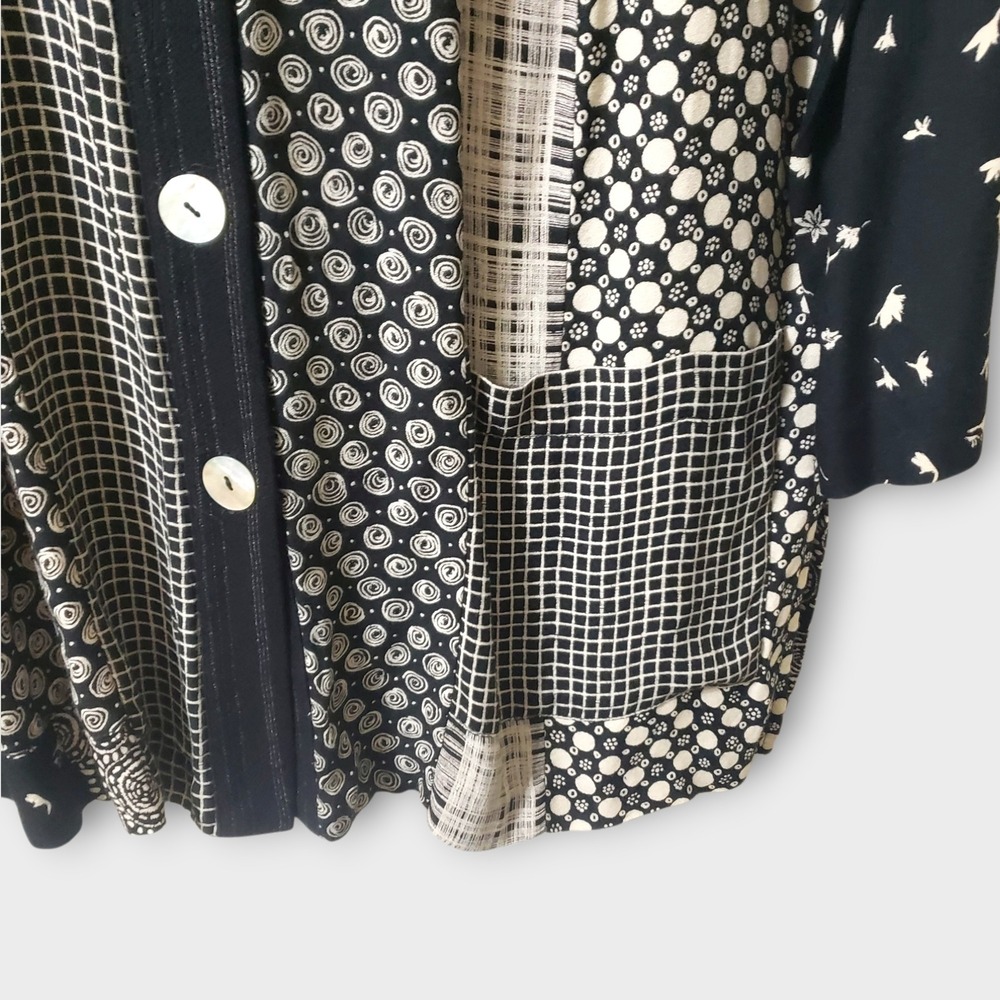 VTG Carole Little Mixed Print Patchwork Button Front Tunic Blouse Black White 14 - Picture 3 of 13